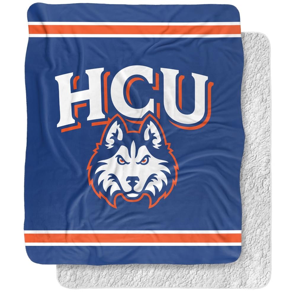 Houston Christian University Huskies Primary Logo Silky Touch Sherpa Back Super Soft Throw Blanket,Primary Logo