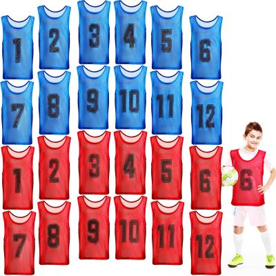 Hercicy 24 Pcs Youth Pinnies Soccer Pinnies Training Vest Adult Mesh Reversible Numbered Football Jersey(Medium,Red, Blue)