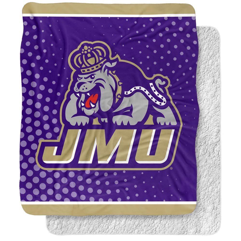 James Madison University Dukes Logo Dots Silky Touch Sherpa Back Super Soft Throw Blanket,Logo Dots