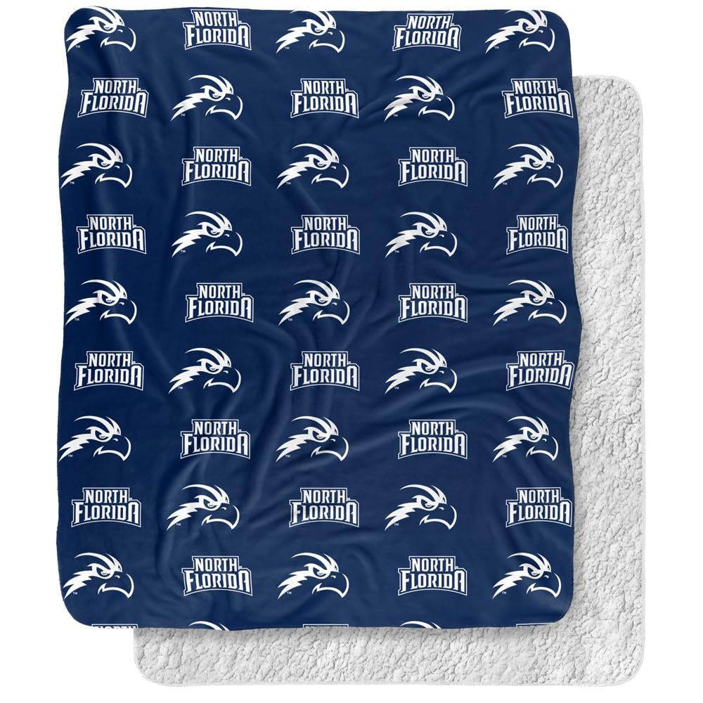 University of North Florida Logo Pattern Silky Touch Sherpa Back Super Soft Throw Blanket,Logo Pattern