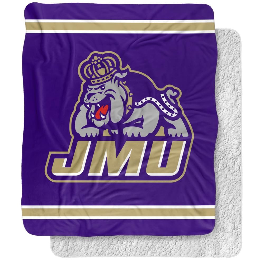 James Madison University Dukes Primary Logo Silky Touch Sherpa Back Super Soft Throw Blanket,Primary Logo