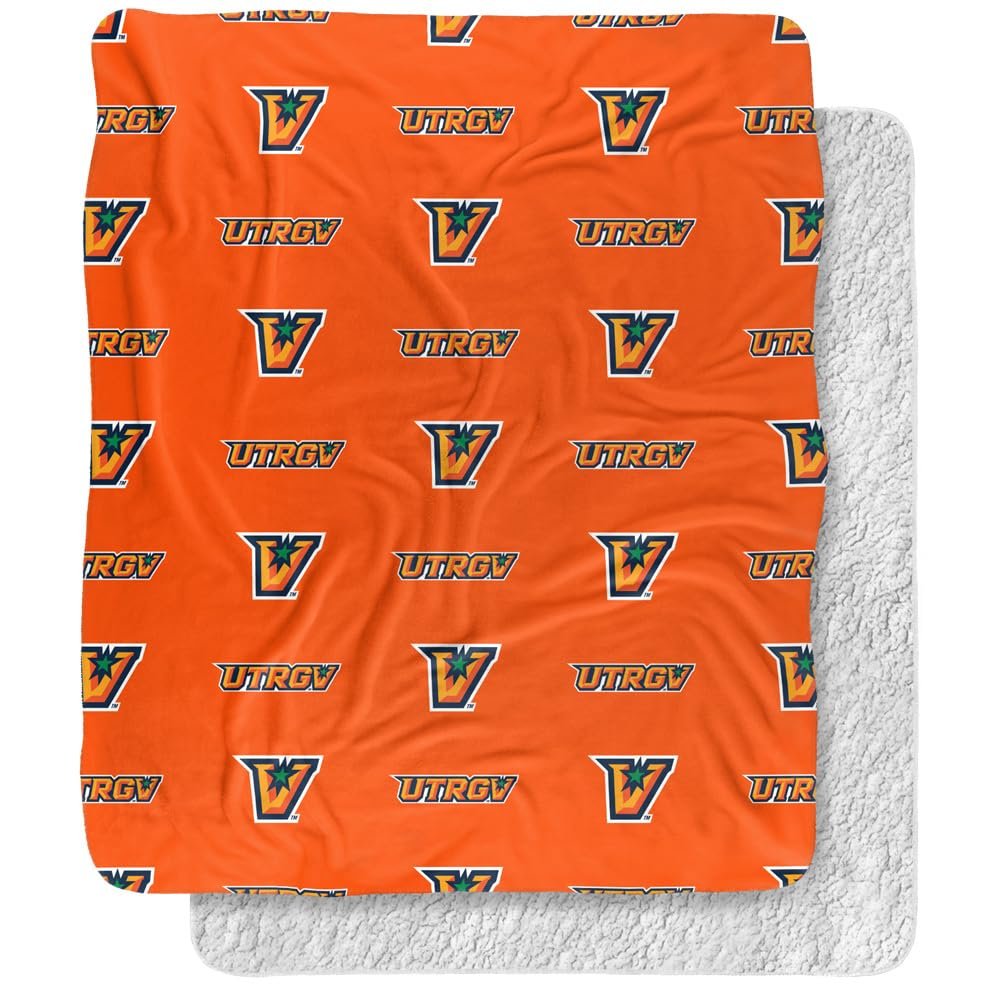 University of Texas Rio Grande Valley Vaqueros Blanket, 50"x60" Logo Pattern, Silky Touch Sherpa Back Super Soft Throw Blanket