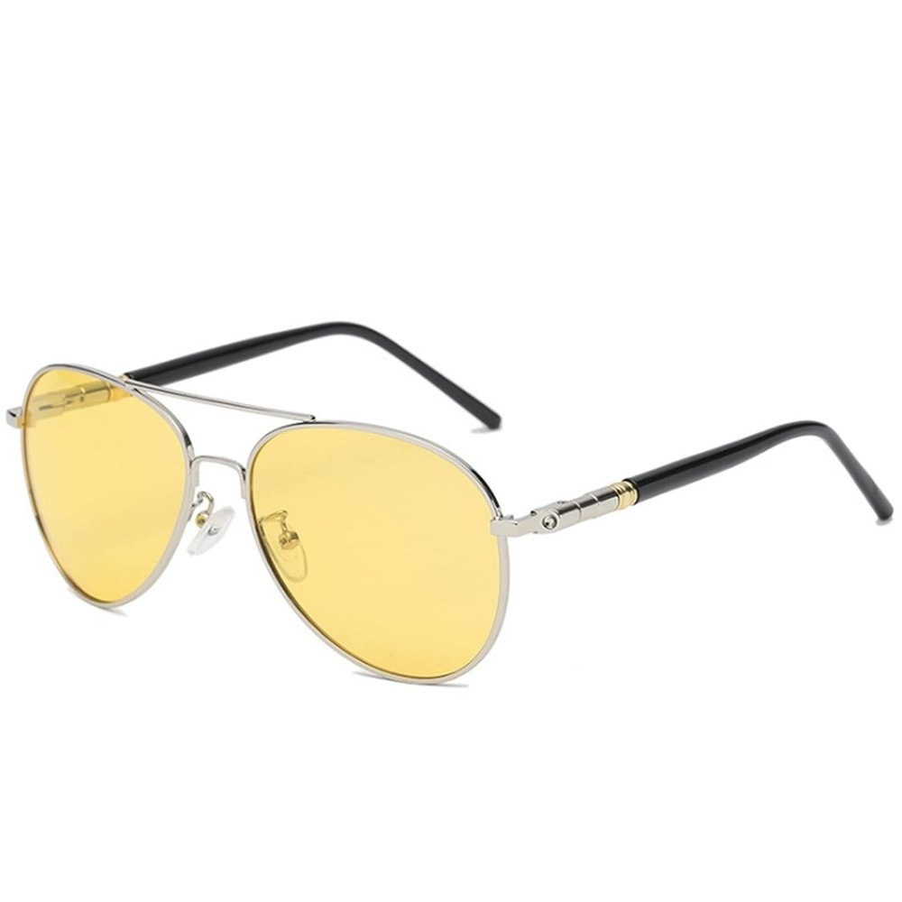 WIRUN Night Vision Glasses Anti-Glare Polarized UV400 Aviator Night Driving Glasses for Men & Women Fishing Cycling Golf (Silver)