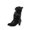 HINDOLA Women Black Mid Calf Boots Lace Up Studded Bowknot Goth Booties Party Dress Cosplay Combat Boots view 1
