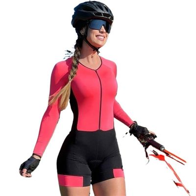 Women's Triathlon Race Suit Cycling Suit Cycling Jumpsuits Long Sleeved 9D Gel Pad Pocket Quick-Drying Bike Jersey (Color : 02, Size : XX-Small)