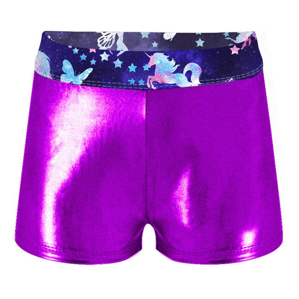 Sxiwei Kids Girls Shiny Metallic Gymnastics Dance Bottoms Printed Gym Fitness Sports Booty Shorts Fairy Navy 10 Years