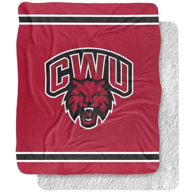 Central Washington University Wildcats Primary Logo Silky Touch Sherpa Back Super Soft Throw Blanket,Primary Logo