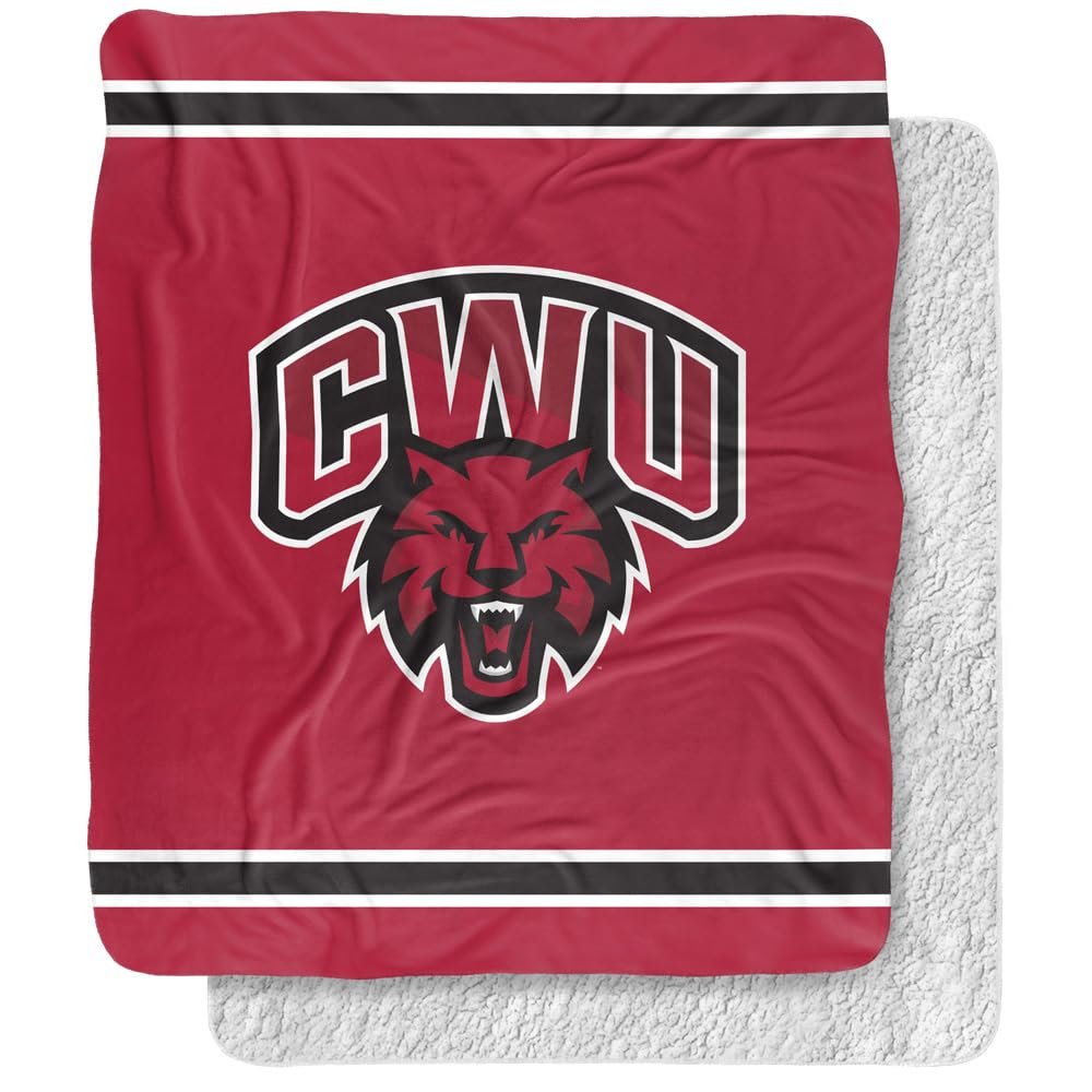 Central Washington University Wildcats Primary Logo Silky Touch Sherpa Back Super Soft Throw Blanket,Primary Logo