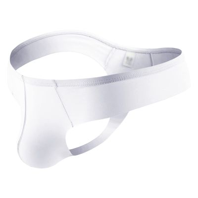 JEsilunmaMY Mens Seamless Underwear Ice Silk Low Rise U Convex Pouch G-String Thong Solid Color Breathable T-Back Panties (White,Small)