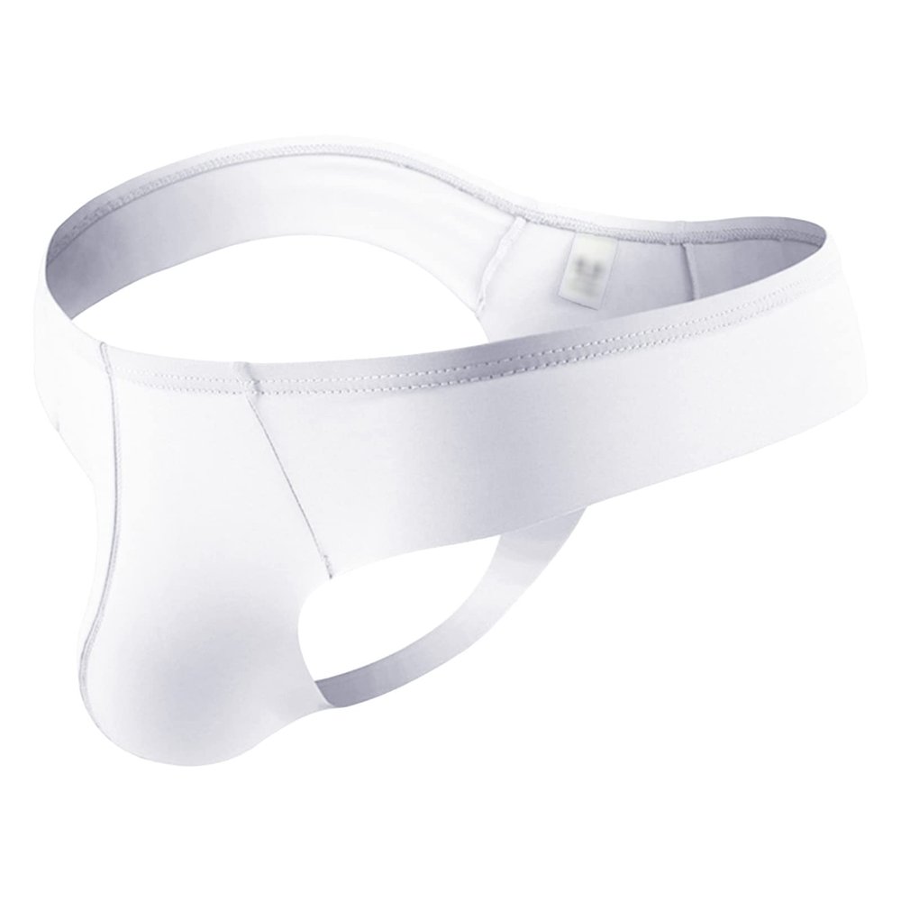 JEsilunmaMY Mens Seamless Underwear Ice Silk Low Rise U Convex Pouch G-String Thong Solid Color Breathable T-Back Panties (White,Small)