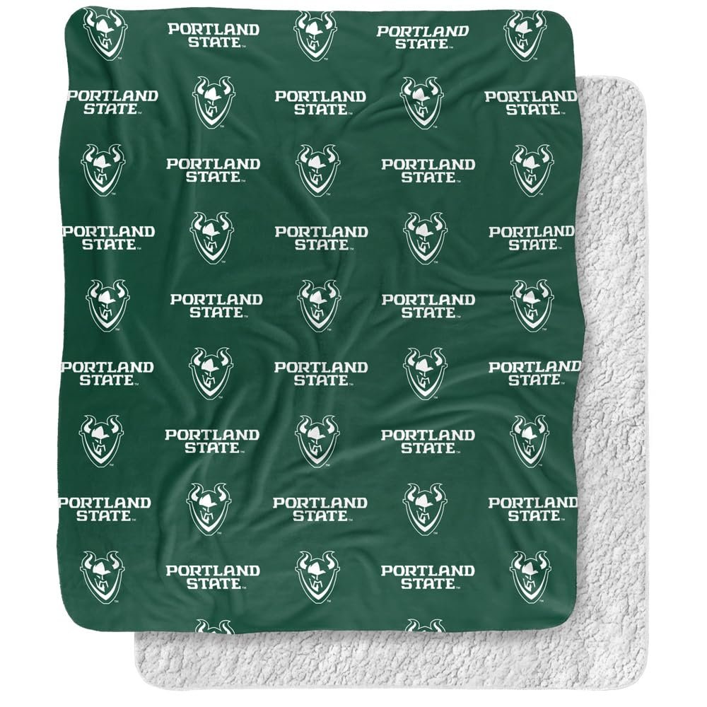 Portland State University Vikings Logo Pattern Silky Touch Sherpa Back Super Soft Throw Blanket,Logo Pattern