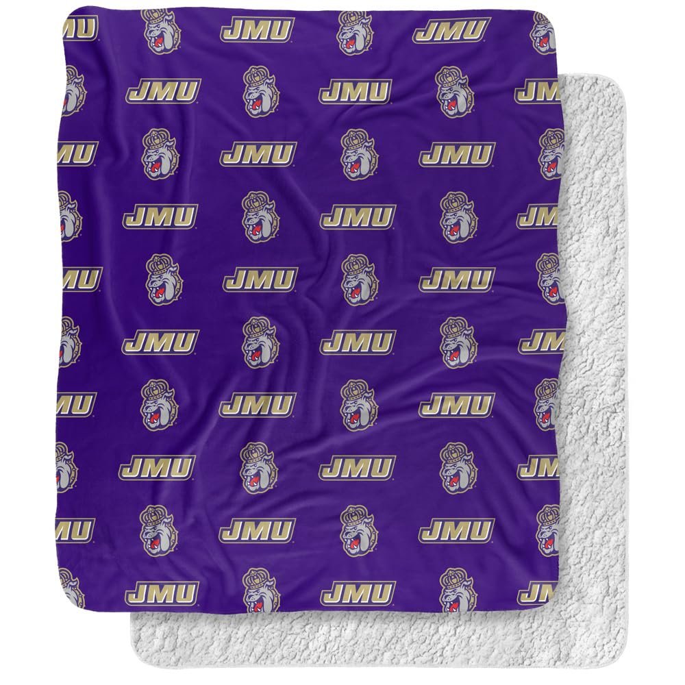 James Madison University Dukes Logo Pattern Silky Touch Sherpa Back Super Soft Throw Blanket,Logo Pattern