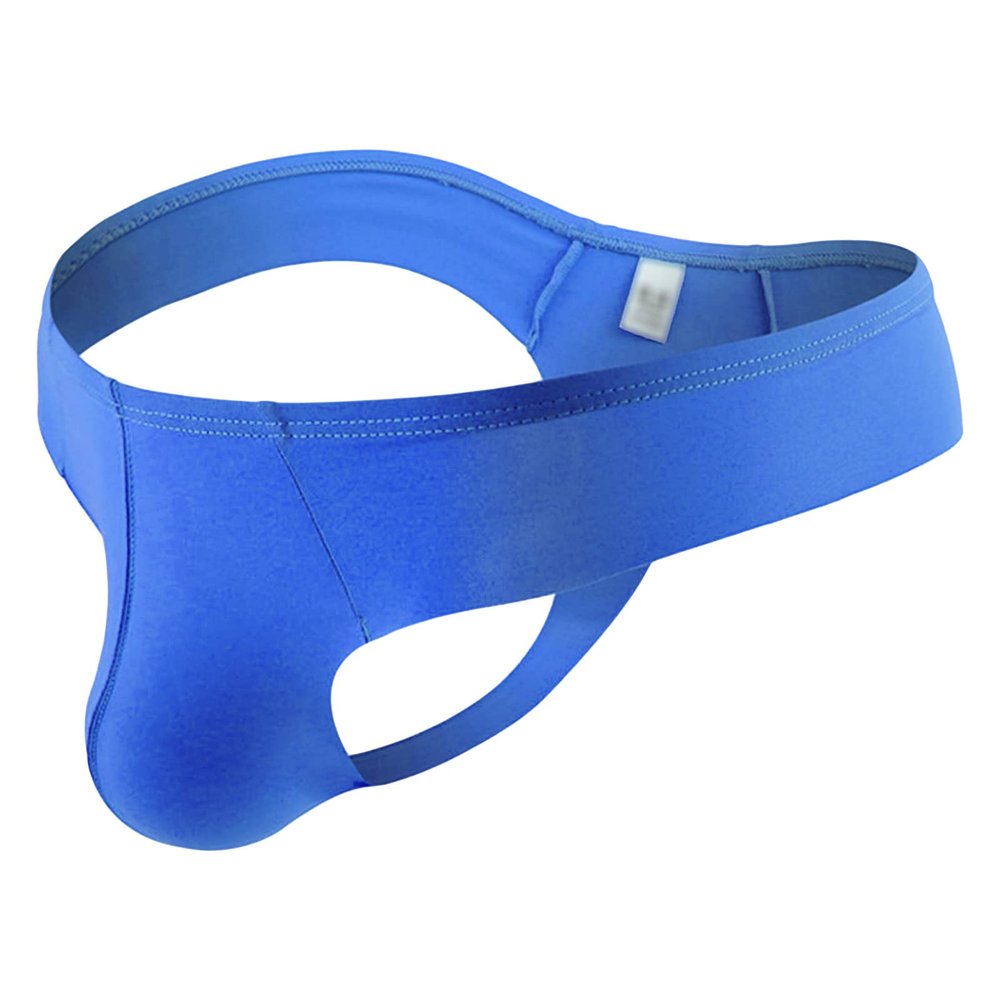 JEsilunmaMY Mens Seamless Underwear Ice Silk Low Rise U Convex Pouch G-String Thong Solid Color Breathable T-Back Panties (Blue1,Large)