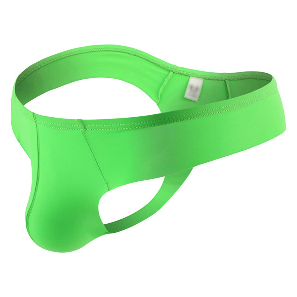 JEsilunmaMY Mens Seamless Underwear Ice Silk Low Rise U Convex Pouch G-String Thong Solid Color Breathable T-Back Panties (Green1,Large)
