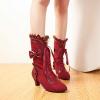 HINDOLA Women Black Mid Calf Boots Lace Up Studded Bowknot Goth Booties Party Dress Cosplay Combat Boots view 2