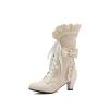 HINDOLA Women Black Mid Calf Boots Lace Up Studded Bowknot Goth Booties Party Dress Cosplay Combat Boots view 1