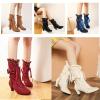 HINDOLA Women Black Mid Calf Boots Lace Up Studded Bowknot Goth Booties Party Dress Cosplay Combat Boots view 4