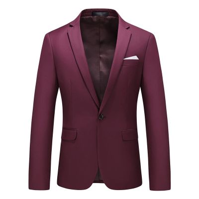 Maiyifu-GJ Men's Slim Fit Double Breasted Jacket Slim Fit Business Daily Prom Blazer Peak Lapel Groom Wedding Party Suit Coat (Dark Red,X-Large)