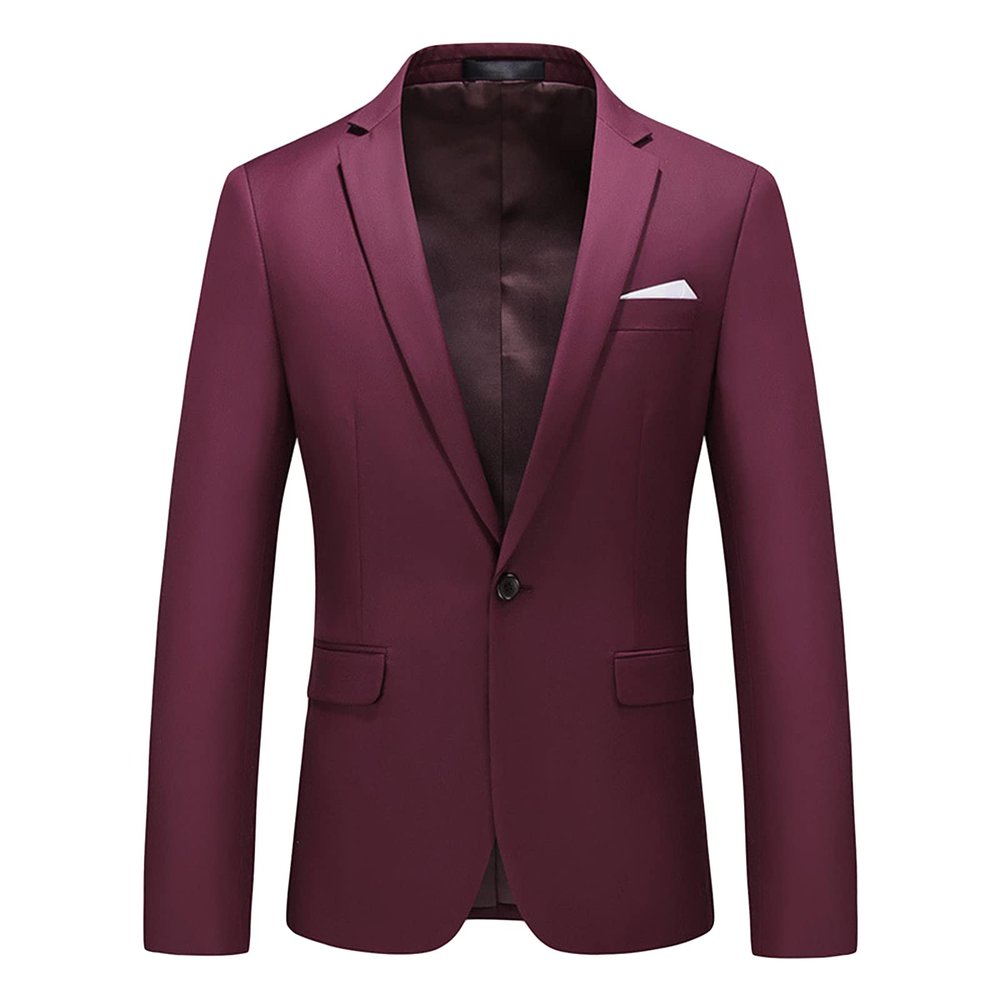Maiyifu-GJ Men's Slim Fit Double Breasted Jacket Slim Fit Business Daily Prom Blazer Peak Lapel Groom Wedding Party Suit Coat (Dark Red,X-Large)