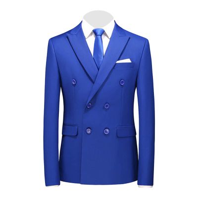 Men's Slim Fit Double Breasted Jacket Slim Fit Business Daily Prom Blazer Peak Lapel Groom Wedding Party Suit Coat (Blue 1,X-Large)