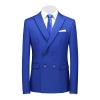 Men's Slim Fit Double Breasted Jacket Slim Fit Business Daily Prom Blazer Peak Lapel Groom Wedding Party Suit Coat (Blue 1,X-Large) view 1