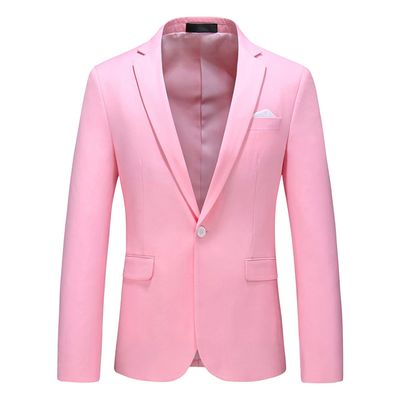 Men's Slim Fit Double Breasted Jacket Slim Fit Business Daily Prom Blazer Peak Lapel Groom Wedding Party Suit Coat (Pink 2,Medium)