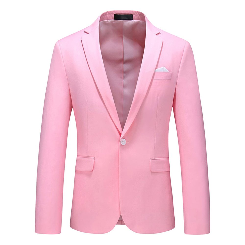 Men's Slim Fit Double Breasted Jacket Slim Fit Business Daily Prom Blazer Peak Lapel Groom Wedding Party Suit Coat (Pink 2,Medium)