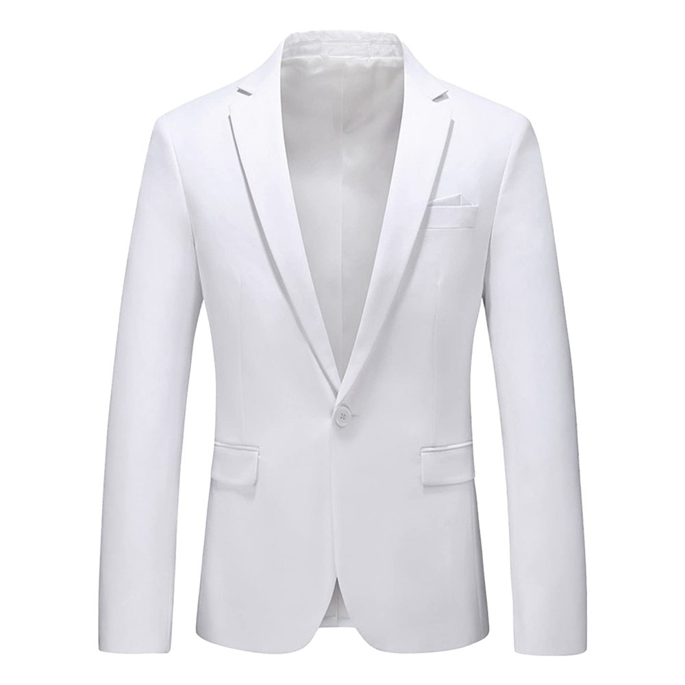 Maiyifu-GJ Men's Slim Fit Double Breasted Jacket Slim Fit Business Daily Prom Blazer Peak Lapel Groom Wedding Party Suit Coat (White 2,Large)