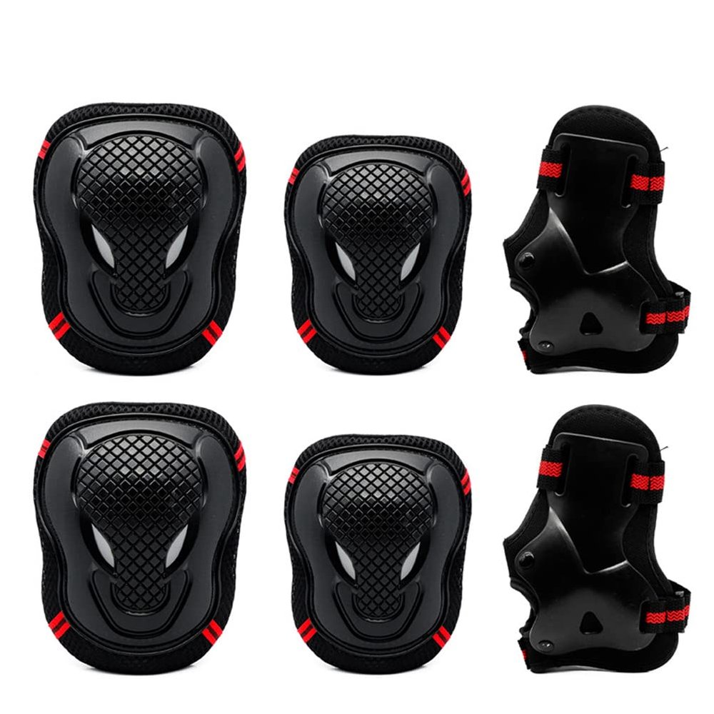 KAUYITWA Protective Gear Sets for Adult/Kids Adjustable Safety Knee Pads and Elbow Pads Wrist Guards for Cycling Skating Roller Skateboard Bike Scooter Outdoor 6 Pcs (Black, L)