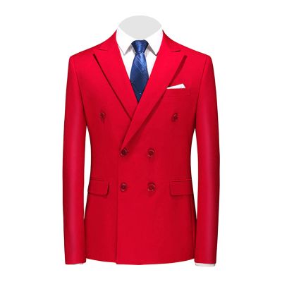 Maiyifu-GJ Men's Slim Fit Double Breasted Jacket Slim Fit Business Daily Prom Blazer Peak Lapel Groom Wedding Party Suit Coat (Red 1,3X-Large)