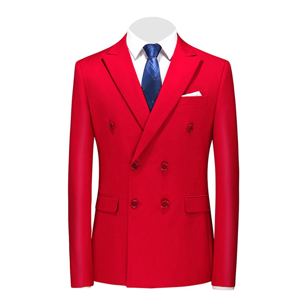 Maiyifu-GJ Men's Slim Fit Double Breasted Jacket Slim Fit Business Daily Prom Blazer Peak Lapel Groom Wedding Party Suit Coat (Red 1,3X-Large)