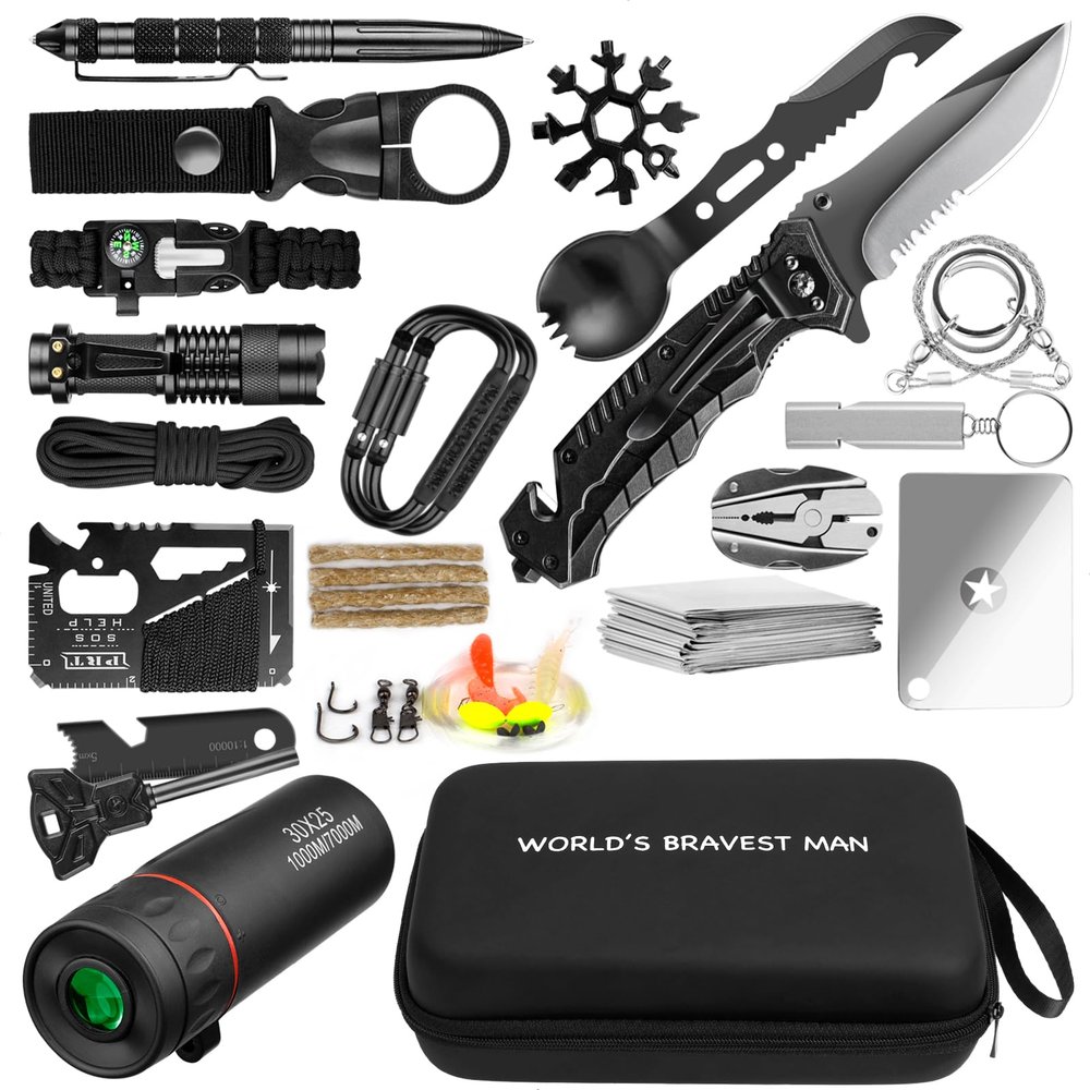 Survival Kit 34 in 1 Emergency Tactical Survival Gear Camping Tool Accessories Equipment Gifts for Men Christmas Stocking Stuffers Valentines Birthday Fathers Day for Dad Husband