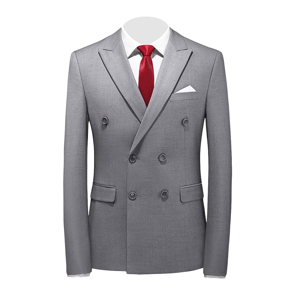 Men's Slim Fit Double Breasted Jacket Slim Fit Business Daily Prom Blazer Peak Lapel Groom Wedding Party Suit Coat (Grey,Medium)