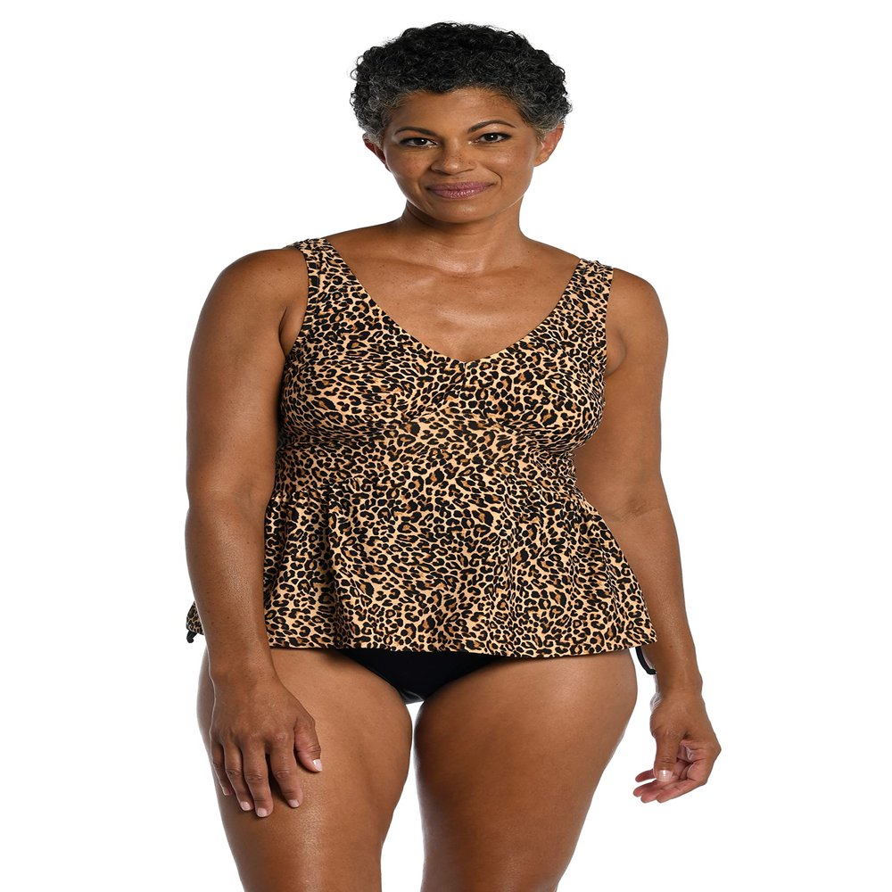 Maxine Of Hollywood Women's Standard Over The Shoulder Empire Tankini Swimsuit Top, Natural//Cougar, 18
