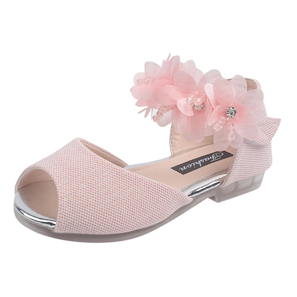 6 Year Old Girls Slippers Girls Rhinestone Flower Shoes Low Heel Flower Wedding Soccer Slide Sandal Girls