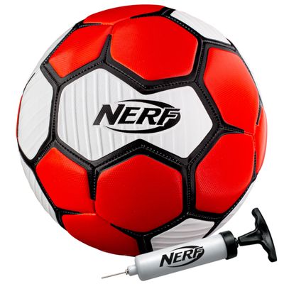 Nerf Proshot Kids Soccer Ball - Size 3 Indoor + Outdoor Youth Soccer Ball + Air Pump Set - Official Size 3 Soft Cover for Boys + Girls - Pump + Inflation Needle Included - Red/White