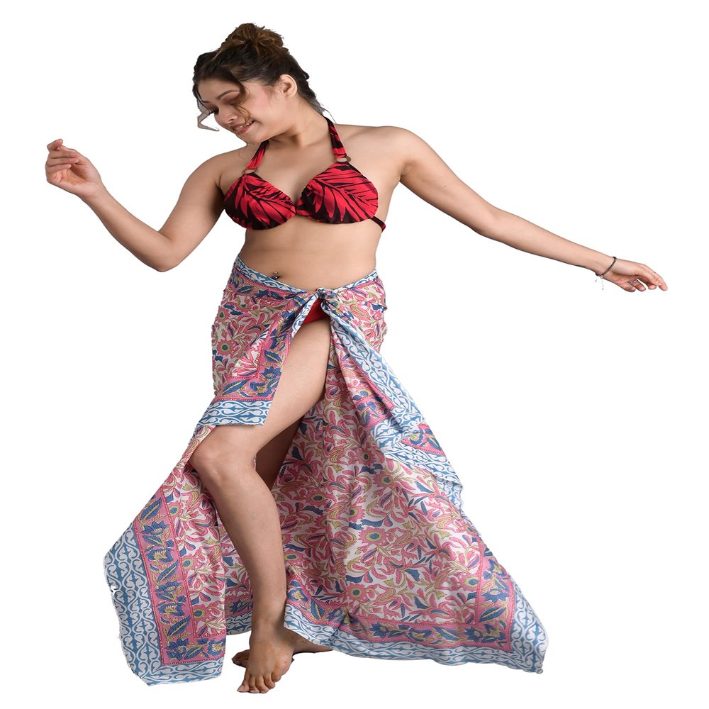 100% Cotton Hand Block Print Sarong Womens Swimsuit Wrap Beach Cover Up Long Swimwear