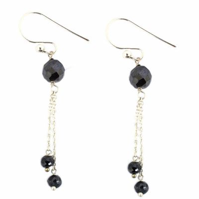 skyjewels 3-5mm Certified Round Faceted Black Diamond Dangler Earring With 925 Sterling Silver Beautiful Earrings for Woman