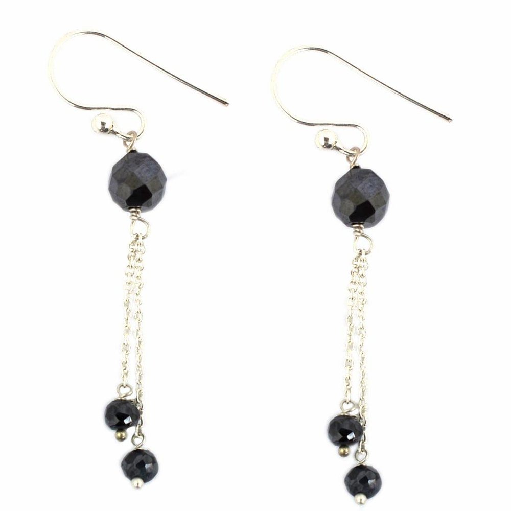 skyjewels 3-5mm Certified Round Faceted Black Diamond Dangler Earring With 925 Sterling Silver Beautiful Earrings for Woman