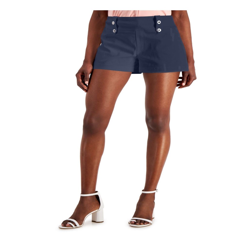 I.N.C. International Concepts INC Womens Navy Stretch Darted Pocketed Bengaline Grommet Belt Loops Evening High Waist Shorts 16