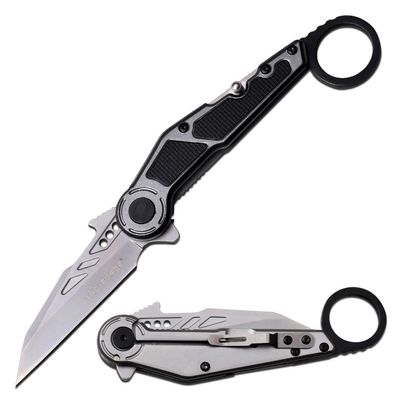 Tac-Force Folding Pocket Knife Bead Blast Stainless Steel Blade, Silver Aluminum Handle w/Black Rubber Inlay, Flip Out Rope Cutter and Pocket Clip, EDC, Rescue - TF-1041GY