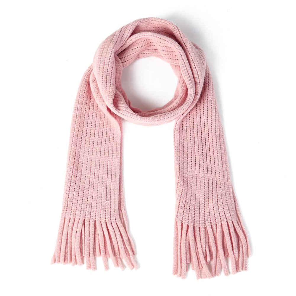 Kids Knit Scarf Winter Fashion Solid Color Toddler Baby Scarves Neck Warmer Tassel Scarf for Boys Girls Pink