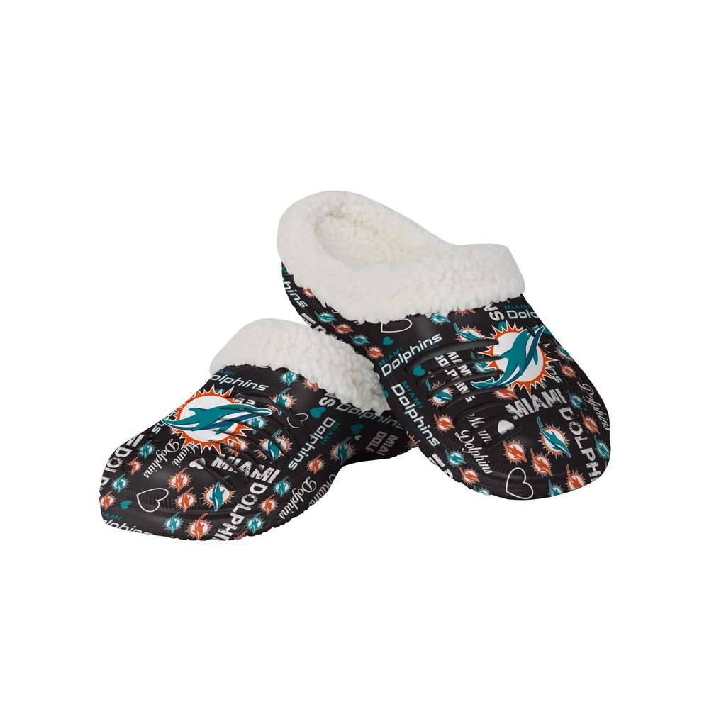 FOCO Miami Dolphins NFL Womens Sherpa Lined Logo Love Clog - M