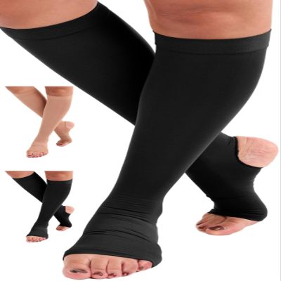 ABSOLUTE SUPPORT Wide Calves Graduated Support Compression Socks with Open Toe for Women and Men 20-30mmHg | For Airplane, Running, Athletic - Black, 7X-Large- A911BL