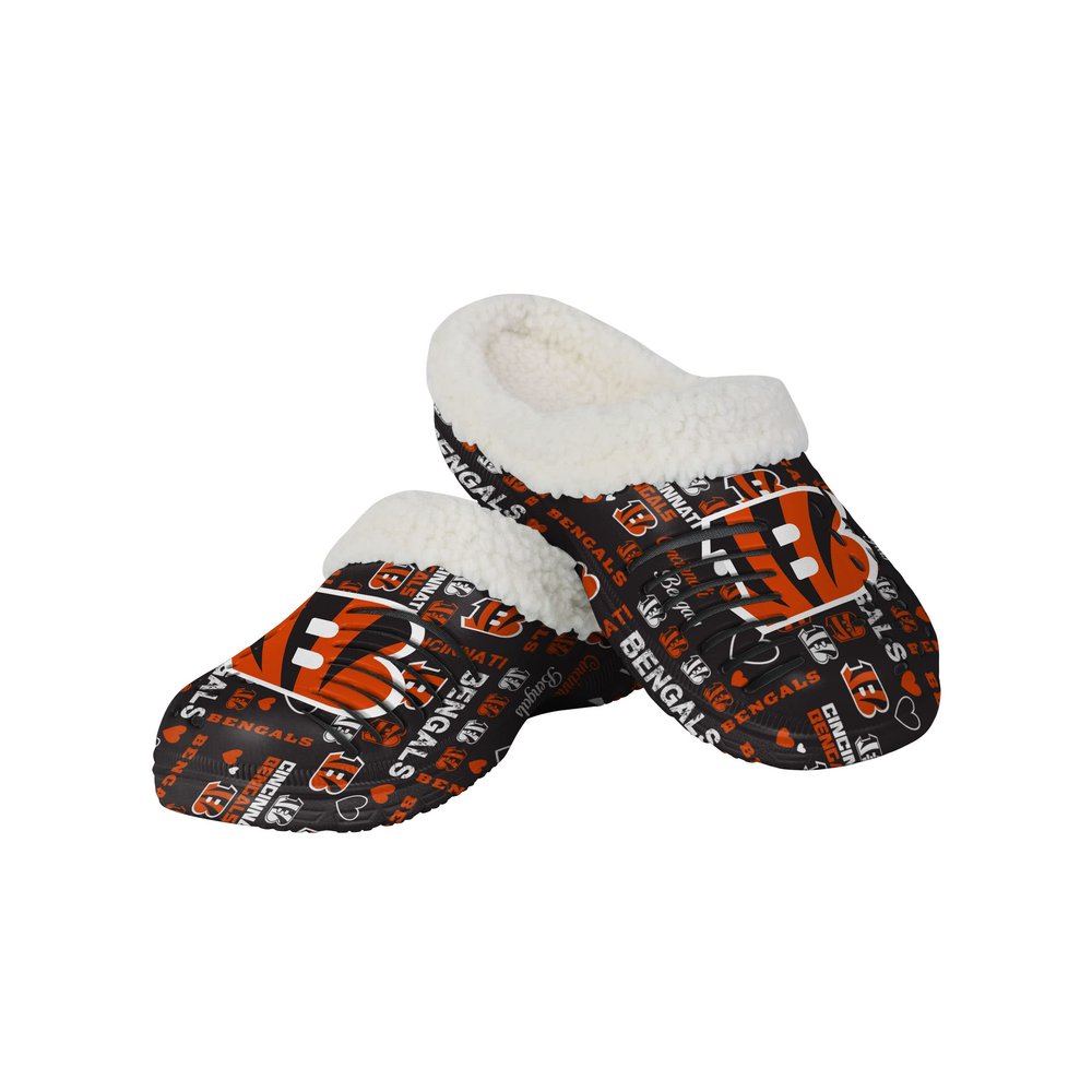 FOCO Cincinnati Bengals NFL Womens Sherpa Lined Logo Love Clog - XL