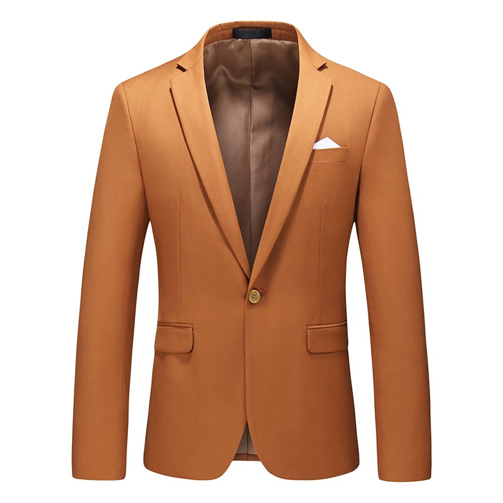 Maiyifu-GJ Men's Slim Fit Double Breasted Jacket Slim Fit Business Daily Prom Blazer Peak Lapel Groom Wedding Party Suit Coat (Caramel,Large)