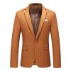 Maiyifu-GJ Men's Slim Fit Double Breasted Jacket Slim Fit Business Daily Prom Blazer Peak Lapel Groom Wedding Party Suit Coat (Caramel,Large) view 1