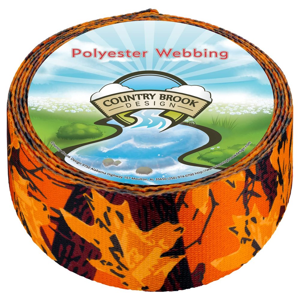 Country Brook Design - Orange Sunset Camo Polyester Webbing (1 1/2 Inch, 10 Yards)