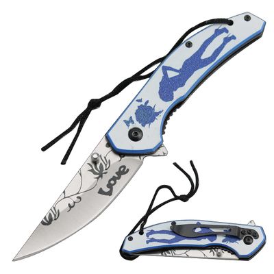 Snake Eye Tactical Ladies Valentines day Pocket Knife EDC Hunting Camping Knife (Blue)