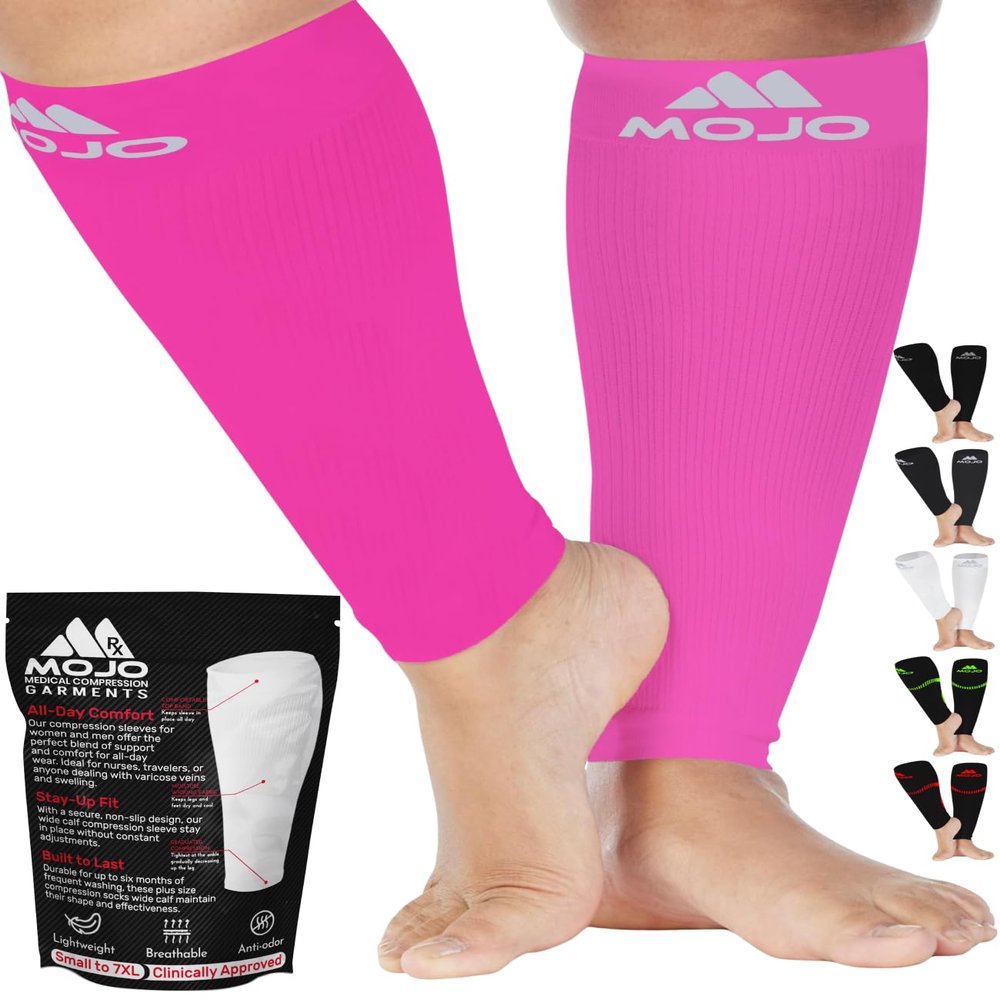 Mojo Compression Socks Sleeve for Women and Men 20-30mmHg Plus Size - Men and Womens Footless Compression Socks for Travel, Airplane, Sports - Pink, 6X-Large - A604